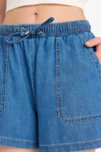 DeFacto 100% Cotton High Waist Elastic Waist Lace Up Soft Jean Shorts - Image 6