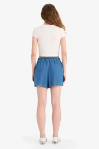 DeFacto 100% Cotton High Waist Elastic Waist Lace Up Soft Jean Shorts - Image 7