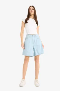 DeFacto 100% Cotton High Waist Soft Jean Bermuda Shorts