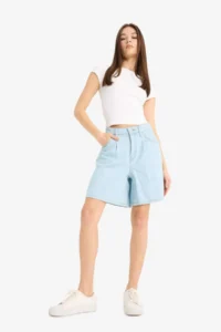 DeFacto 100% Cotton High Waist Soft Jean Bermuda Shorts - Image 2