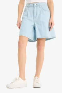 DeFacto 100% Cotton High Waist Soft Jean Bermuda Shorts - Image 4