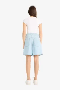DeFacto 100% Cotton High Waist Soft Jean Bermuda Shorts - Image 7