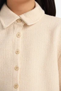 DeFacto Relax Fit Polo Neck Basic Plain Thessaloniki Fabric Short Sleeve Shirt Girl Child - Image 4