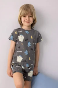 DeFacto 100% Cotton Patterned Elastic Waist Pajama Set for Baby Boy - Image 2