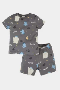 DeFacto 100% Cotton Patterned Elastic Waist Pajama Set for Baby Boy - Image 3