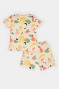 DeFacto Baby Boy Pajama Set Fruit Patterned Short Sleeve Combed Cotton Top Shorts - Image 3