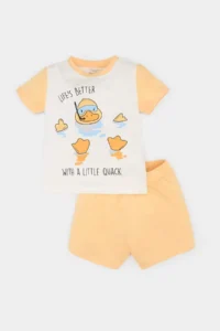 DeFacto Baby Boy Pajama Set Printed Short Sleeve Combed Cotton Top with Elastic Waist Shorts