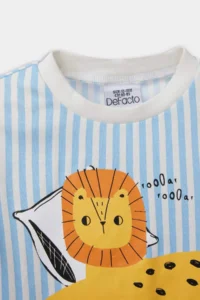 DeFacto Baby Boy Pajama Set Striped Lion Printed Short Sleeve Combed Cotton Top with Elastic Waist Shorts - Image 6