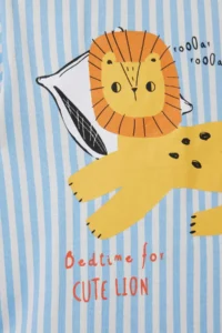 DeFacto Baby Boy Pajama Set Striped Lion Printed Short Sleeve Combed Cotton Top with Elastic Waist Shorts - Image 7