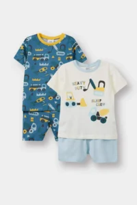 DeFacto 100% Cotton Vehicle Printed Elastic Waist 4-Piece Pajama Set for Baby Boy