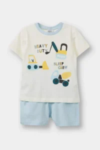 DeFacto 100% Cotton Vehicle Printed Elastic Waist 4-Piece Pajama Set for Baby Boy - Image 2