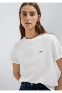 Mavi Logo Printed Ecru Women T-Shirt m1613407-70057 - Image 3