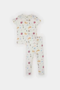 DeFacto Pajama Set Patterned Short Sleeve Ribbed Camisole Top with Elastic Waist Long Bottom for Baby Girl - Image 2