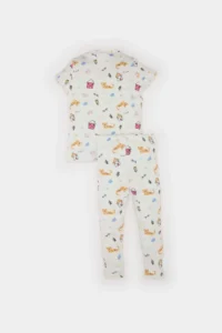 DeFacto Pajama Set Patterned Short Sleeve Ribbed Camisole Top with Elastic Waist Long Bottom for Baby Girl - Image 5