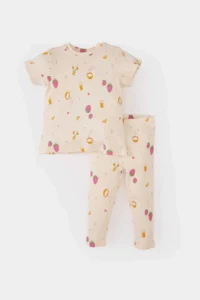 DeFacto Pajama Set Fruit Printed Ribbed Camisole Short Sleeve Top with Elastic Waist Long Bottom for Baby Girl E1544A5 - Image 3