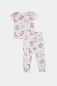 DeFacto 100% Cotton Dinosaur Printed Pajama Set Baby Girl - Image 3