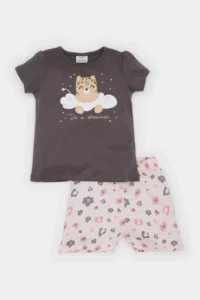 DeFacto Baby Girl Pajama Set Short Sleeve Combed Cotton Top Shorts with Elastic Waist
