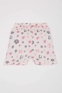 DeFacto Baby Girl Pajama Set Short Sleeve Combed Cotton Top Shorts with Elastic Waist - Image 2