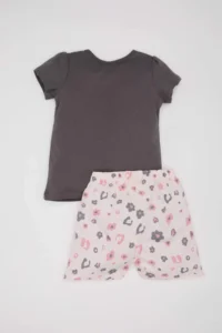 DeFacto Baby Girl Pajama Set Short Sleeve Combed Cotton Top Shorts with Elastic Waist - Image 5