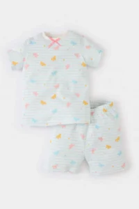 DeFacto 100% Cotton Butterfly Patterned Elastic Waist Pajama Set for Baby Girl