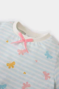 DeFacto 100% Cotton Butterfly Patterned Elastic Waist Pajama Set for Baby Girl - Image 3