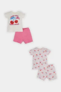 DeFacto 100% Cotton Fruit Patterned Elastic Waist 4-Piece Pajama Set for Baby Girl