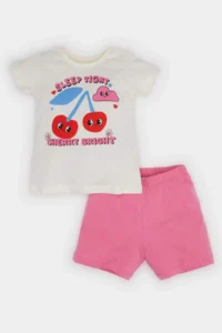 DeFacto 100% Cotton Fruit Patterned Elastic Waist 4-Piece Pajama Set for Baby Girl - Image 2