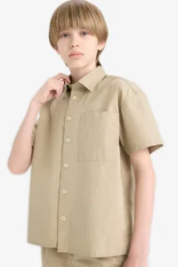 DeFacto Oversize Wide Fit Polo Collar Parachute Short Sleeve Shirt Boy