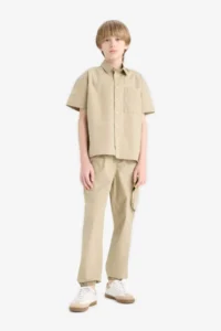DeFacto Oversize Wide Fit Polo Collar Parachute Short Sleeve Shirt Boy - Image 2
