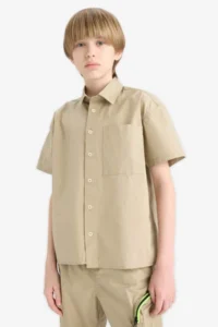 DeFacto Oversize Wide Fit Polo Collar Parachute Short Sleeve Shirt Boy - Image 3