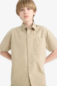 DeFacto Oversize Wide Fit Polo Collar Parachute Short Sleeve Shirt Boy - Image 4