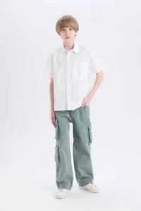 DeFacto Oversize Wide Fit Polo Collar Parachute Short Sleeve Shirt Boy - Image 2