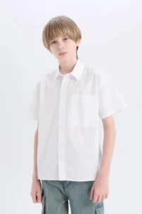 DeFacto Oversize Wide Fit Polo Collar Parachute Short Sleeve Shirt Boy - Image 3