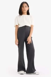 DeFacto Elastic Waist Ribbed Wide Leg Trousers Girl Child