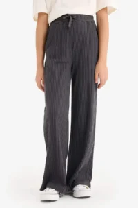 DeFacto Elastic Waist Ribbed Wide Leg Trousers Girl Child - Image 4