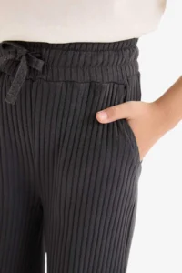 DeFacto Elastic Waist Ribbed Wide Leg Trousers Girl Child - Image 5