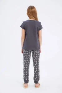 DeFacto Girl's Pajama Set Crew Neck Printed Short Sleeve Top Elastic Waist Patterned Long Bottom - Image 5