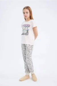 DeFacto Garfield Pajama Set Short Sleeve Top with Elastic Waist Long Bottom Girl Child - Image 2