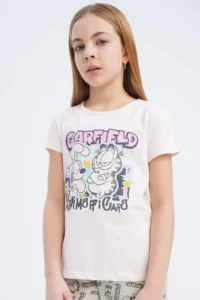 DeFacto Garfield Pajama Set Short Sleeve Top with Elastic Waist Long Bottom Girl Child - Image 3