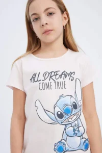 DeFacto Disney Lilo & Stitch 100% Cotton Printed Elastic Waist Pajama Set Girl Child - Image 4