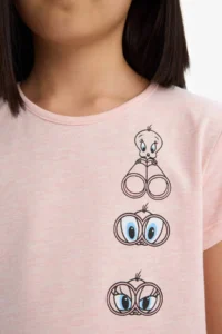 DeFacto Looney Tunes Pajama Set Short Sleeve Top with Elastic Waist Long Bottom Girl Child - Image 5