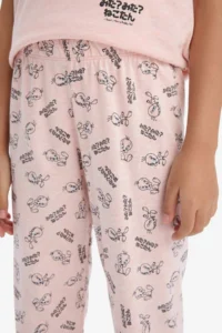 DeFacto Looney Tunes Pajama Set Short Sleeve Top with Elastic Waist Long Bottom Girl Child - Image 6
