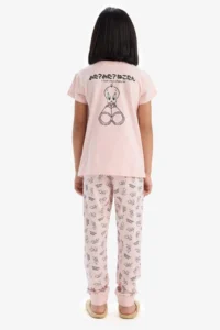 DeFacto Looney Tunes Pajama Set Short Sleeve Top with Elastic Waist Long Bottom Girl Child - Image 7