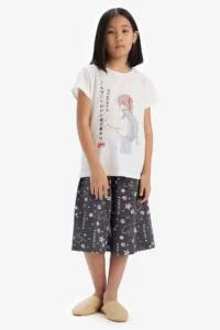 DeFacto 100% Cotton Anime Printed Elastic Waist Pajama Set Girl Child - Image 2