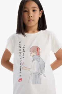 DeFacto 100% Cotton Anime Printed Elastic Waist Pajama Set Girl Child - Image 4