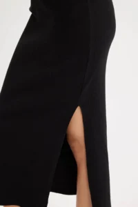 DeFacto Fitted Body-hugging Slit Basic Plain Ribbed Camisole Black Midi Skirt - Image 5