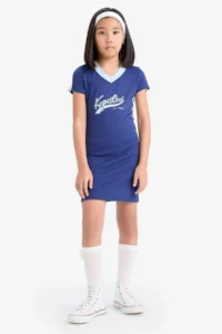 DeFacto V-Neck Printed Short Sleeve Summer Dress Girl - Image 3