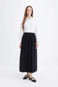 DeFacto A Cut Normal Waist Basic Straight Flared Maxi Skirt - Image 3