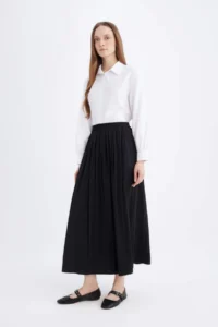 DeFacto A Cut Normal Waist Basic Straight Flared Maxi Skirt - Image 4