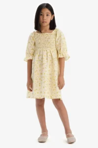 DeFacto Patterned Cotton Short Sleeve Summer Dress Girl